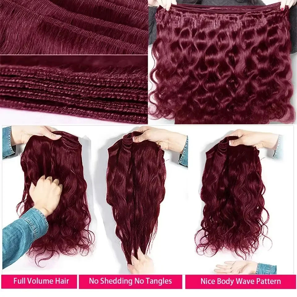 Burgundy Body Wave Bundles Human Hair Colored Wine Red 3 4 Bundles Unprocessed Raw Real Human Hair