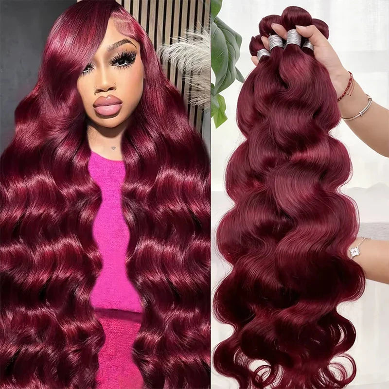Burgundy Body Wave Bundles Human Hair Colored Wine Red 3 4 Bundles Unprocessed Raw Real Human Hair