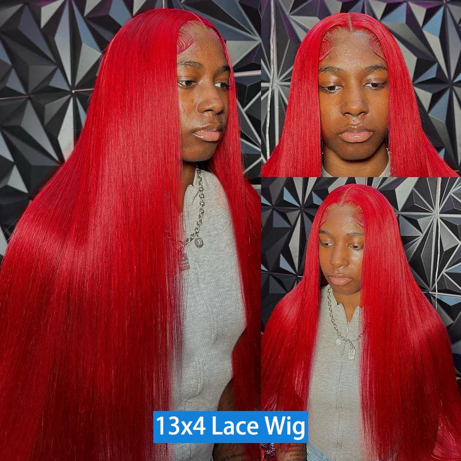 Hot Red Bone Straight 13x4 HD Transparent Lace Front Human Hair