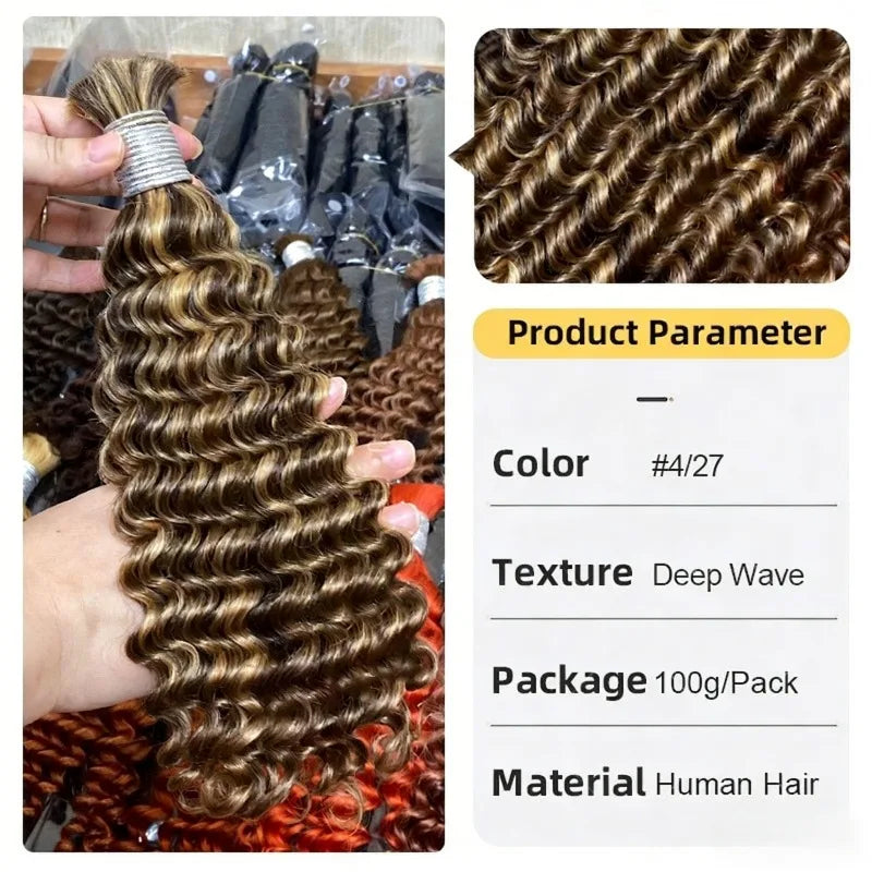High Quality #1#2#3#4  Wave 16-26 Inch Boho Braids Hair Bulk 100g/pack Many Color