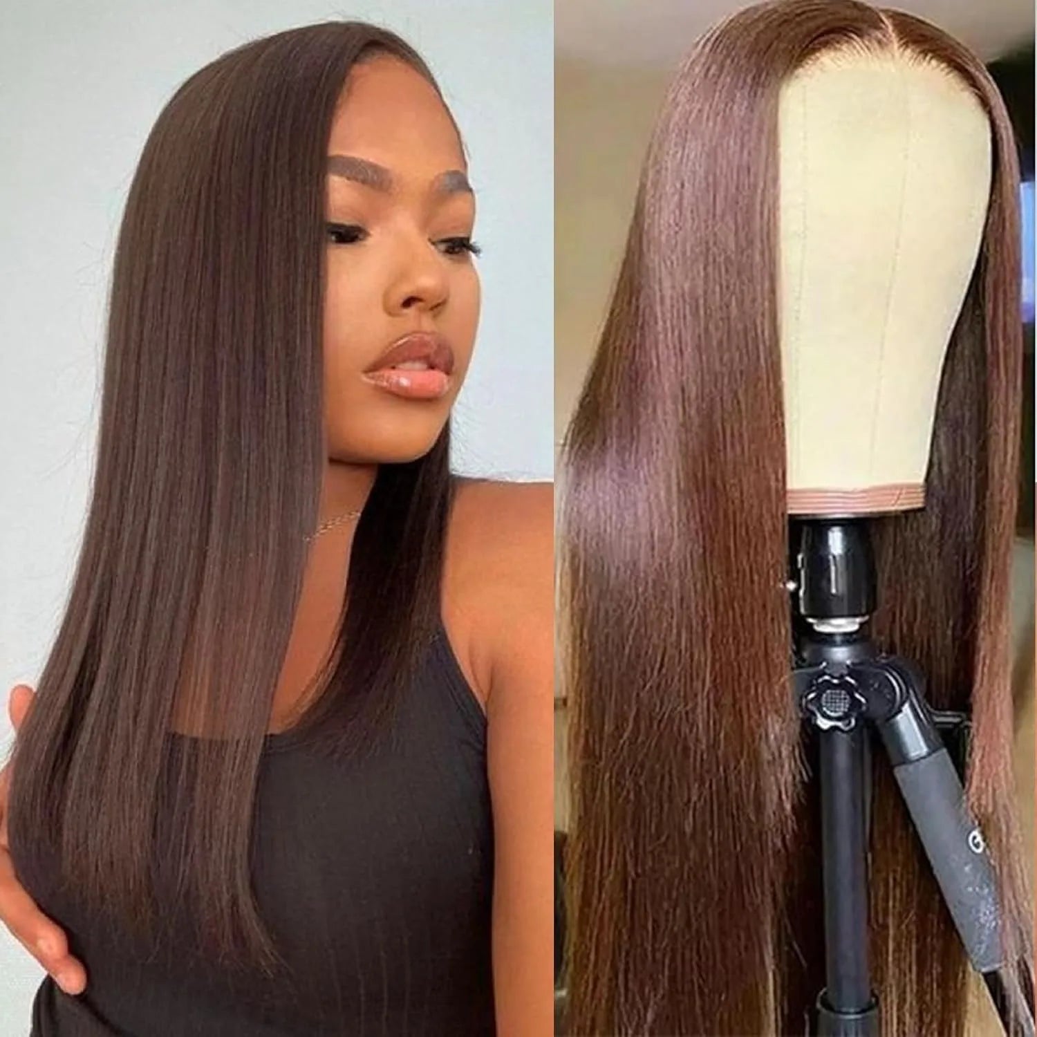 30 Inch Chocolate Brown Bone Straight Lace Front Human Hair Wigs 200 Density Pre Plucked 13x4 Lace Frontal Wig