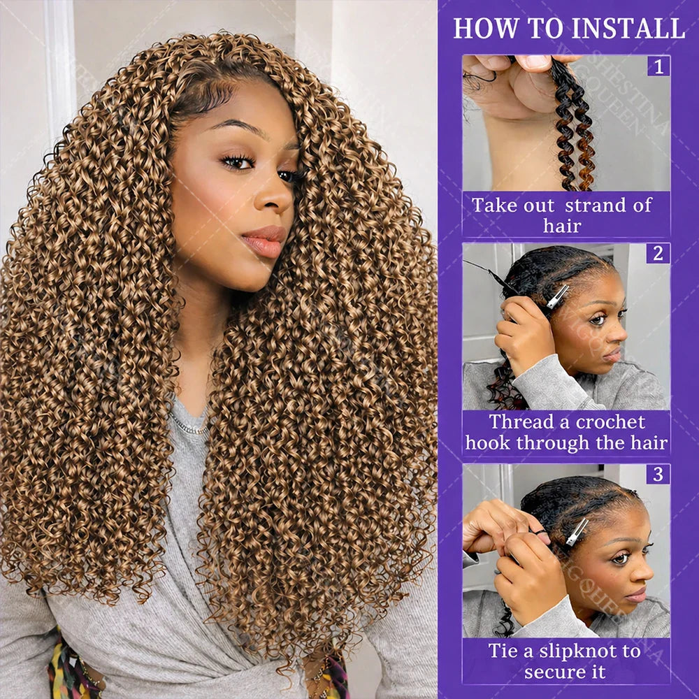 Curly Feather Miracle Knots Crochet Braid Human Hair #27 Blonde Knotless Small