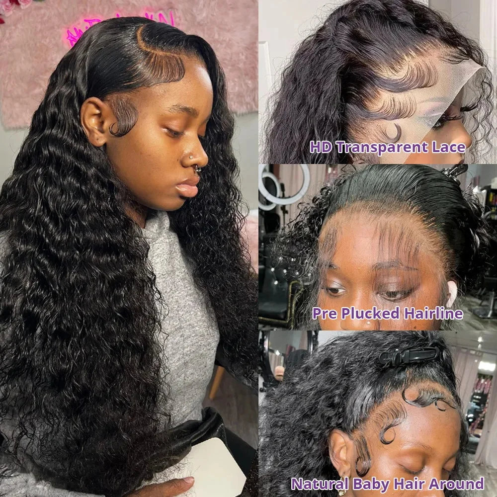 250 Density Water Wave 13x6 13x4 HD Lace Front Human Hair Wigs