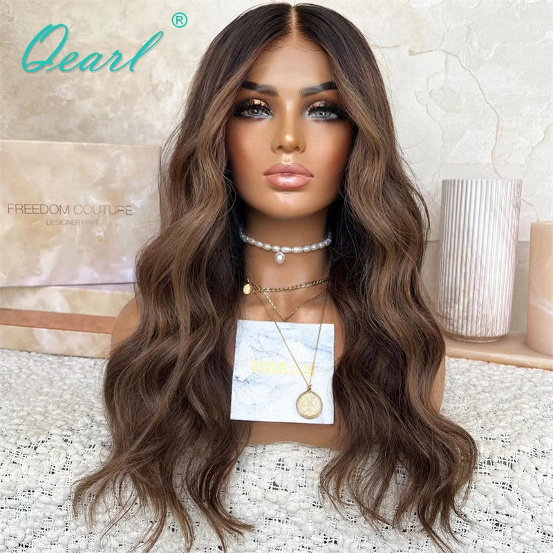 Human Hair Wigs Full Lace Ash Brown Highlights 360 Full Lace Wig