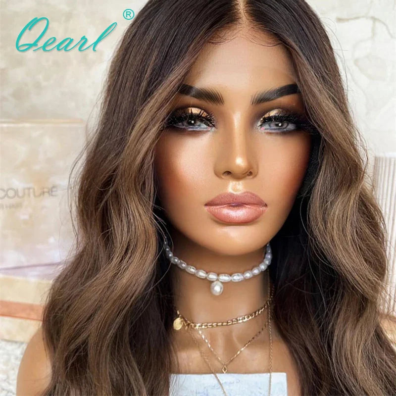 Human Hair Wigs Full Lace Ash Brown Highlights 360 Full Lace Wig