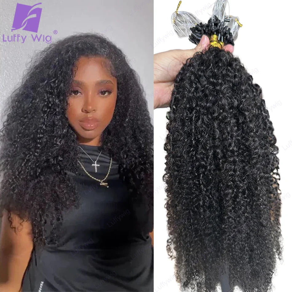 3C 4A Afro Kinky Curly Microlinks Hair Extensions For Black Women Double Drawn