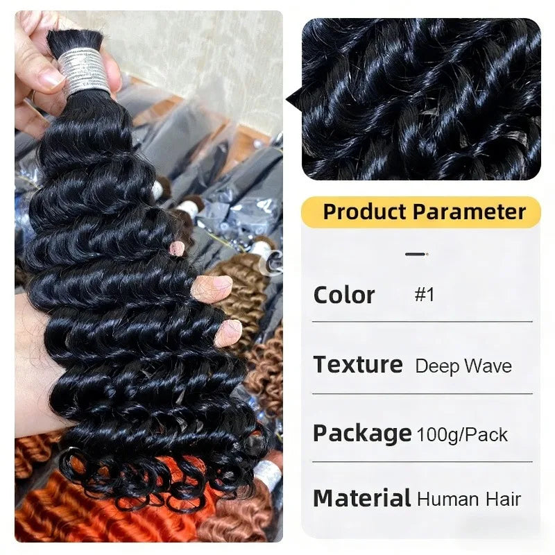 High Quality #1#2#3#4  Wave 16-26 Inch Boho Braids Hair Bulk 100g/pack Many Color