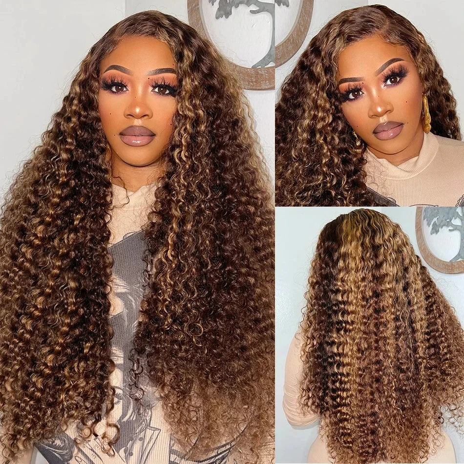 Curly Honey Blonde Glueless Wig Human Hair