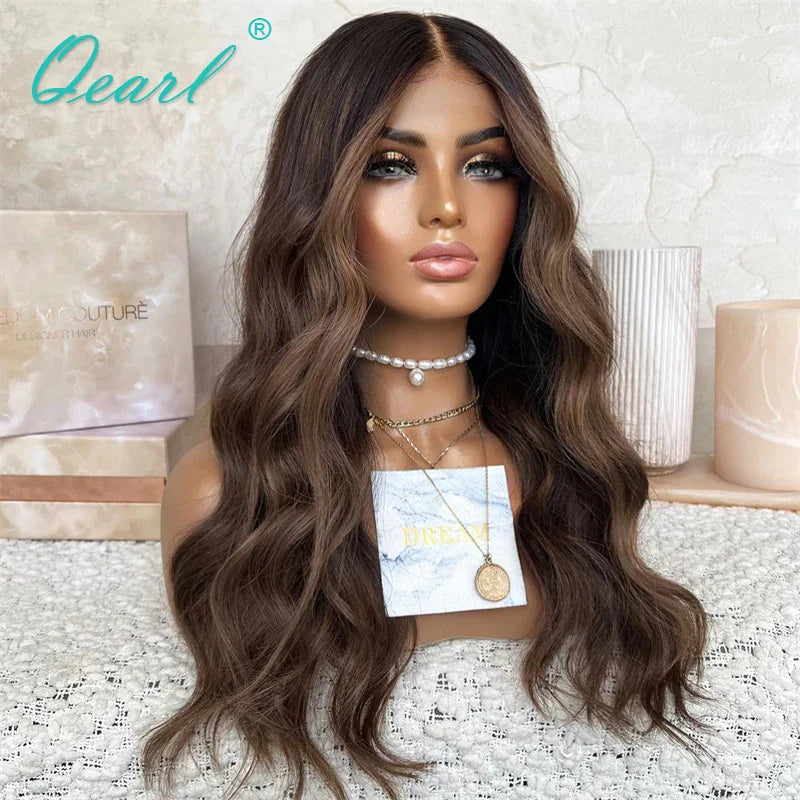 Human Hair Wigs Full Lace Ash Brown Highlights 360 Full Lace Wig