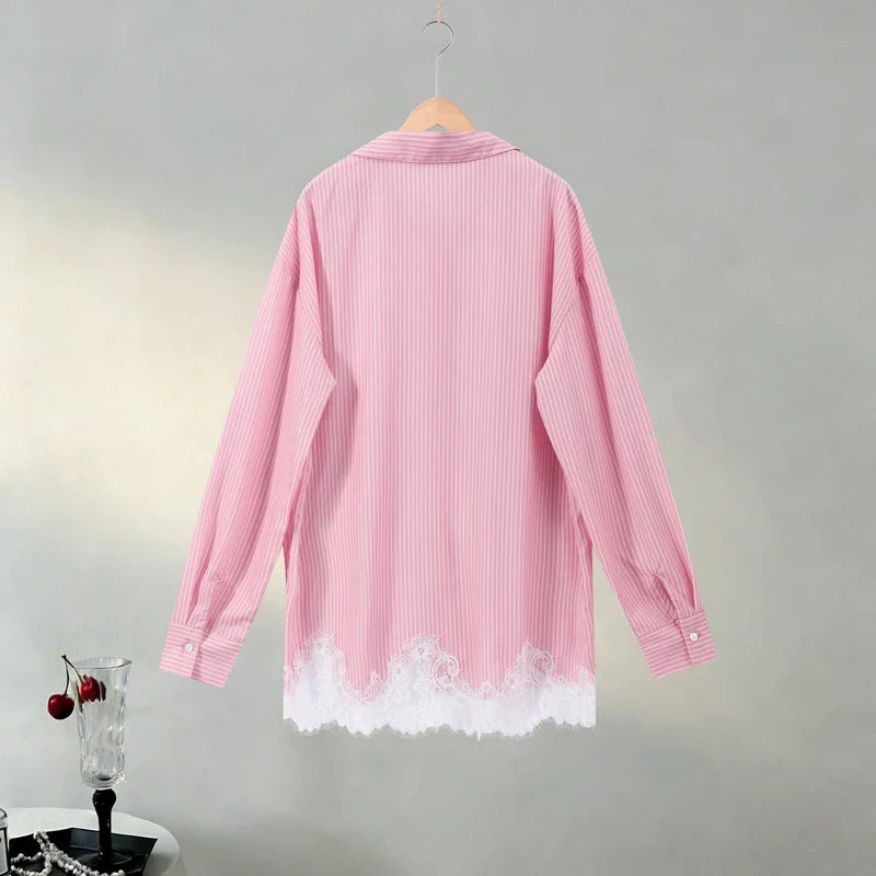 Casual Women's Matching Sets Long Sleeve Shirts Shorts Suit Lace