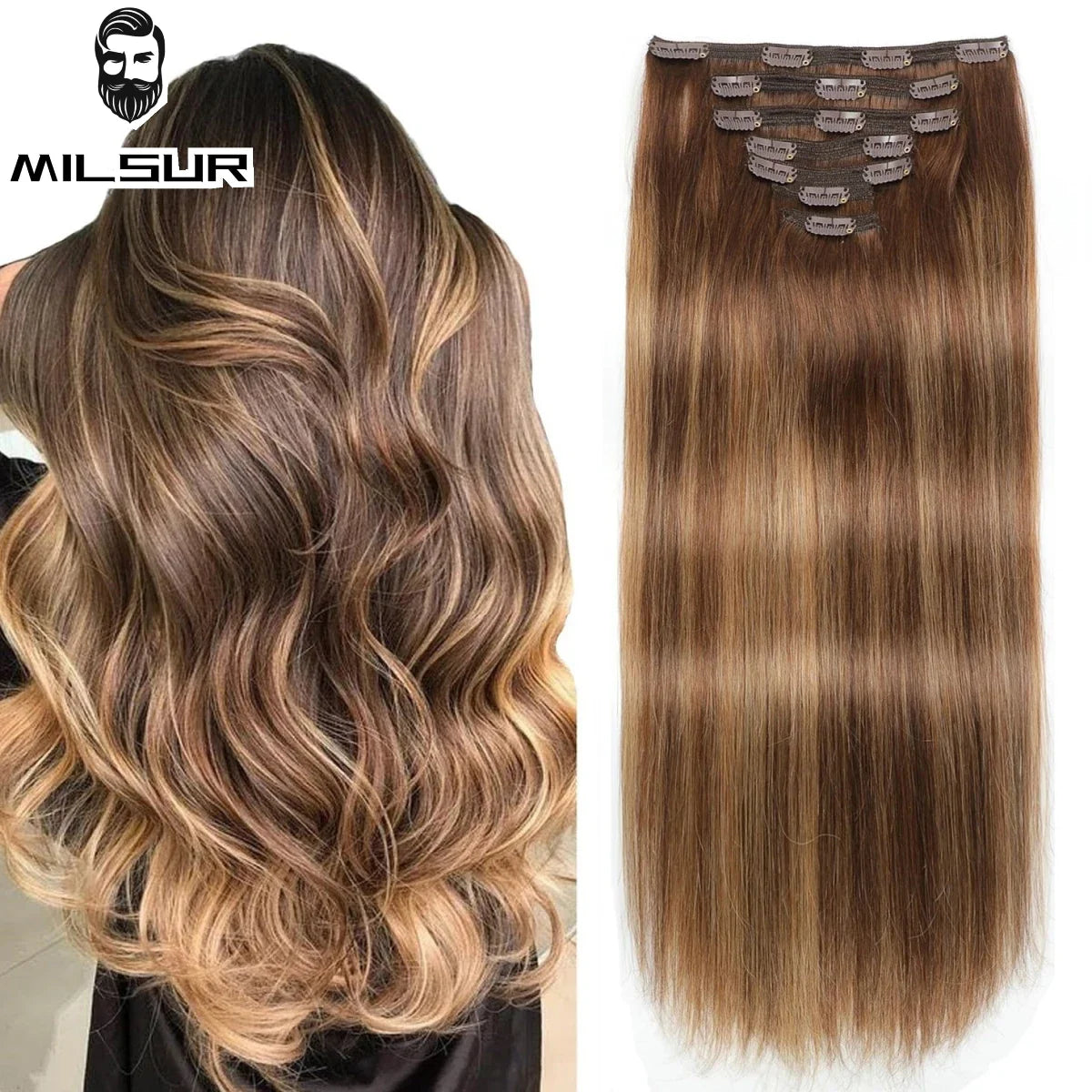 Clips In Human Hair Extensions 100% Real Human Hair Weft 7Pcs Clip in Natural hair