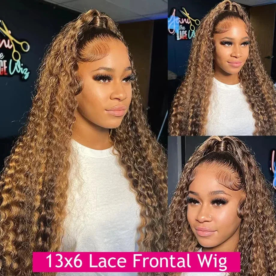 Curly Highlight Wig Human Hair 13x6 Hd Lace Frontal Wig 6x4 Glueless Wigs
