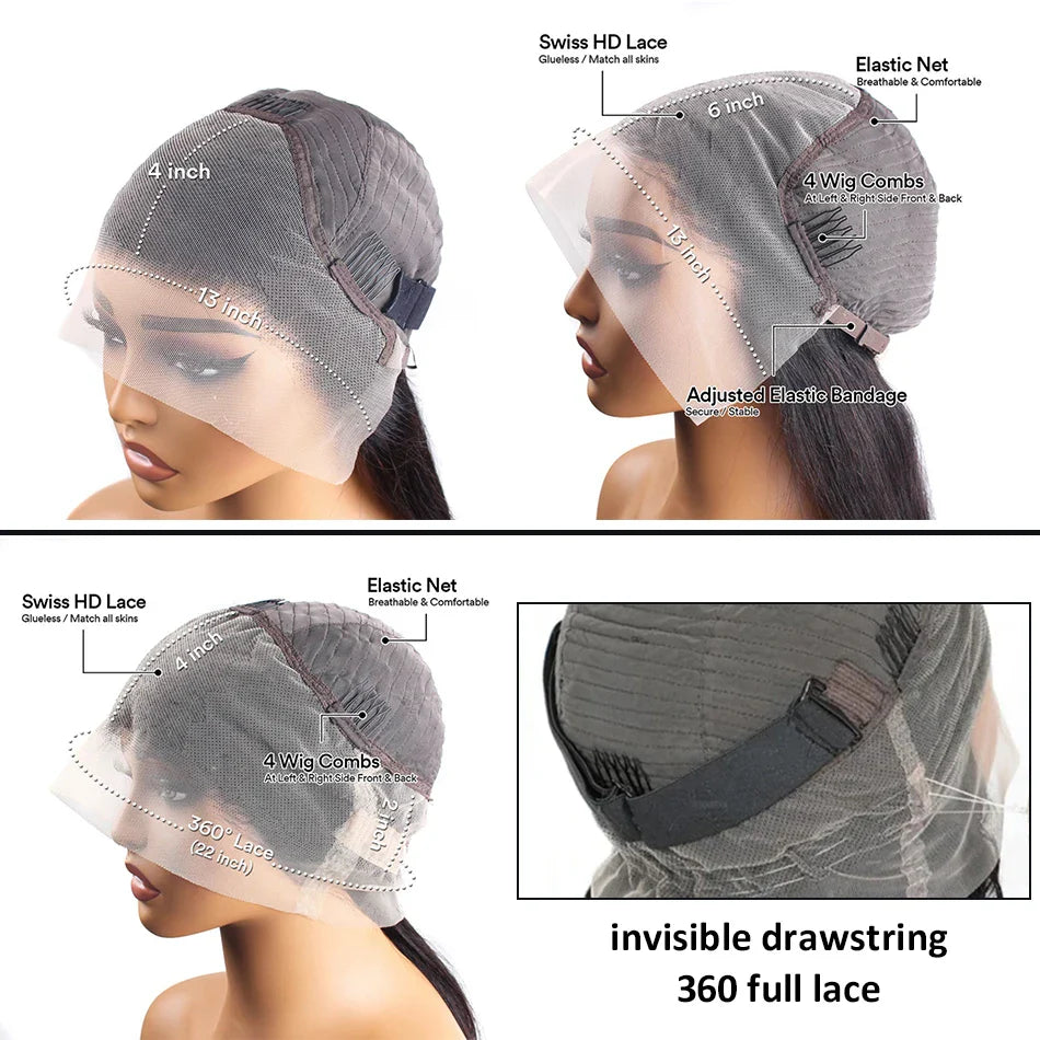 360 Hd Full Lace Wig Invisible Drawstring Curly Deep Wave Frontal Wig