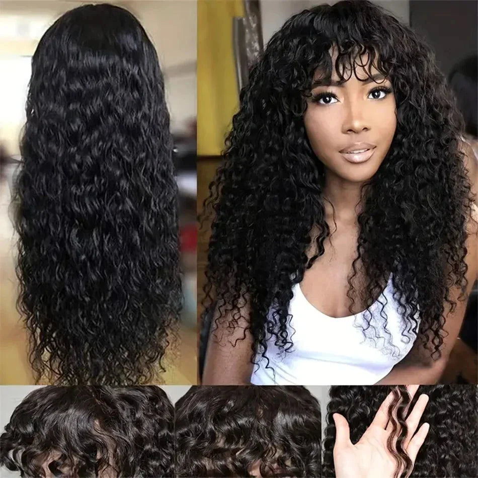 Long Water Wave Wigs For Black Women Malaysian Curly Human Hair Wigs