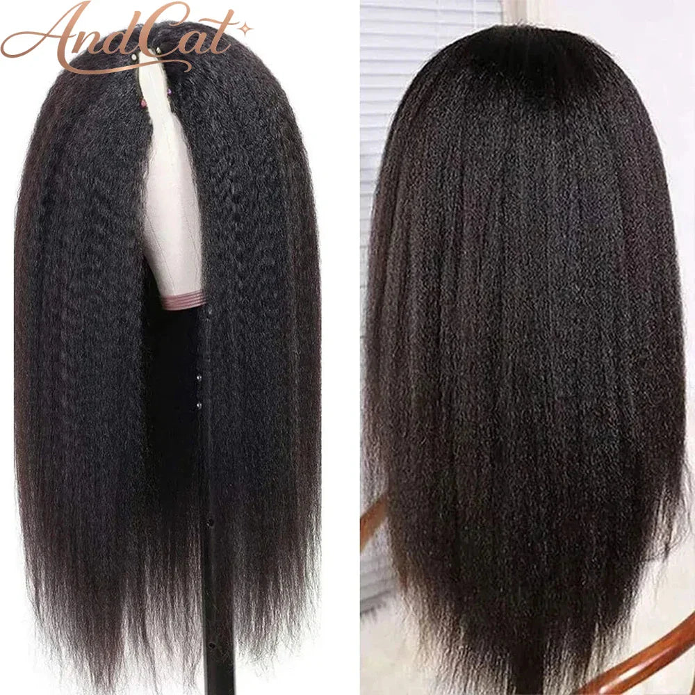 16-36Inch Kinky Straight V Part Wig Glueless Wig Human Hair