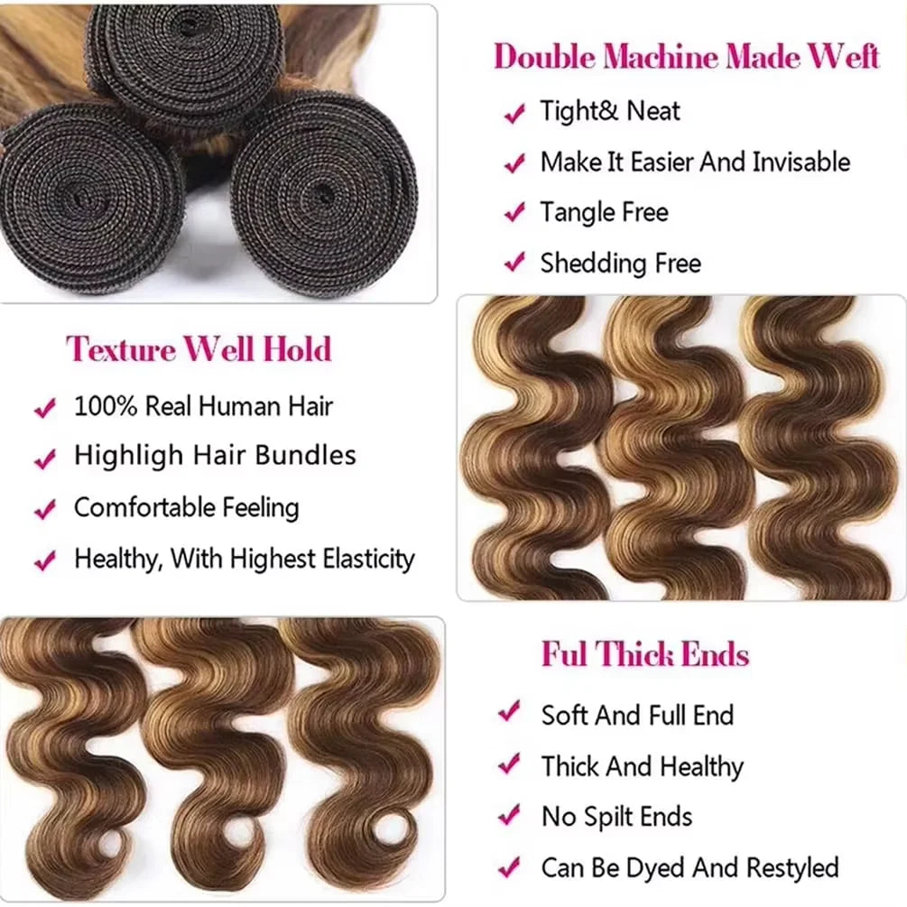 16A Highlight Ombre Body Wave Bundles Human Hair