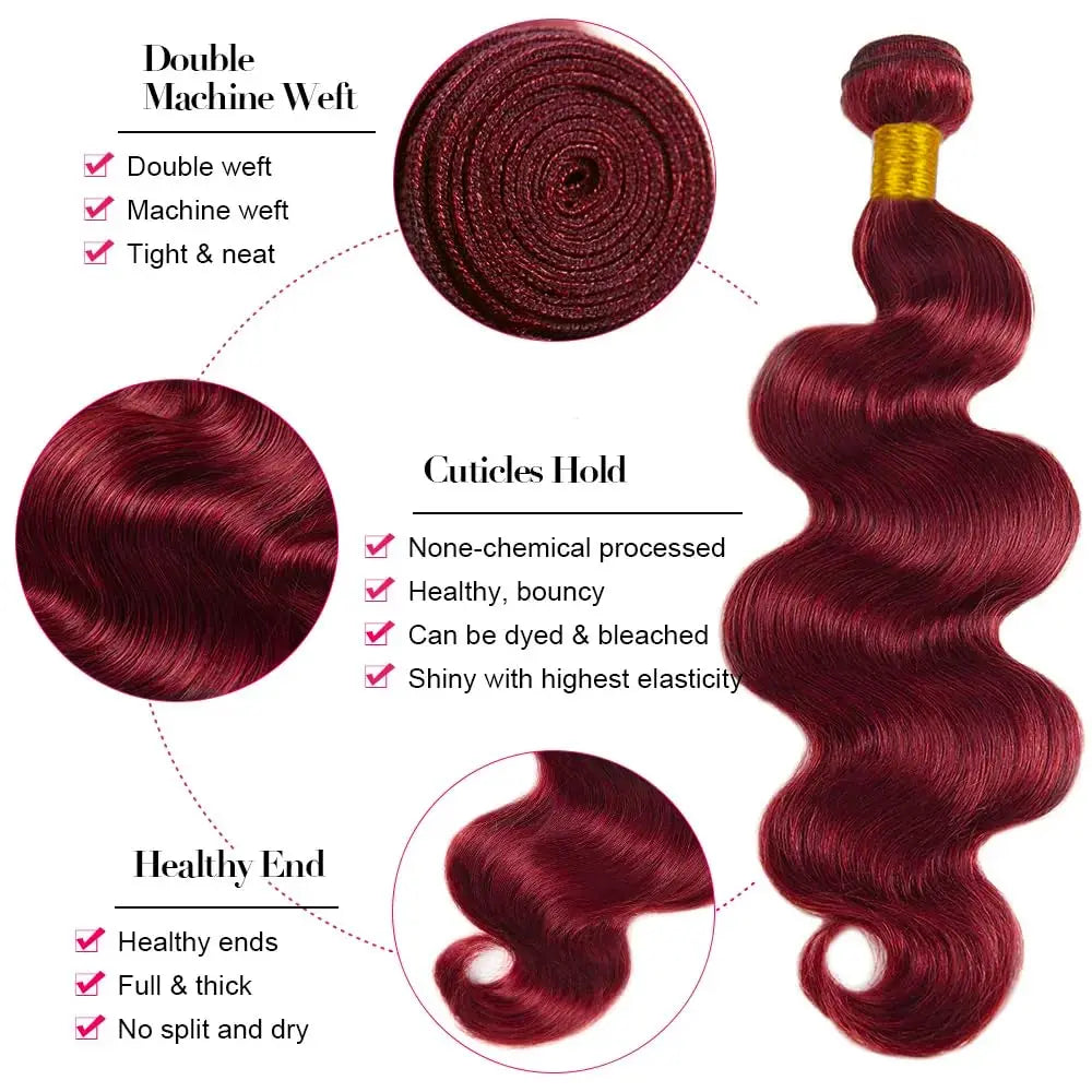 Burgundy Body Wave Bundles Human Hair Colored Wine Red 3 4 Bundles Unprocessed Raw Real Human Hair