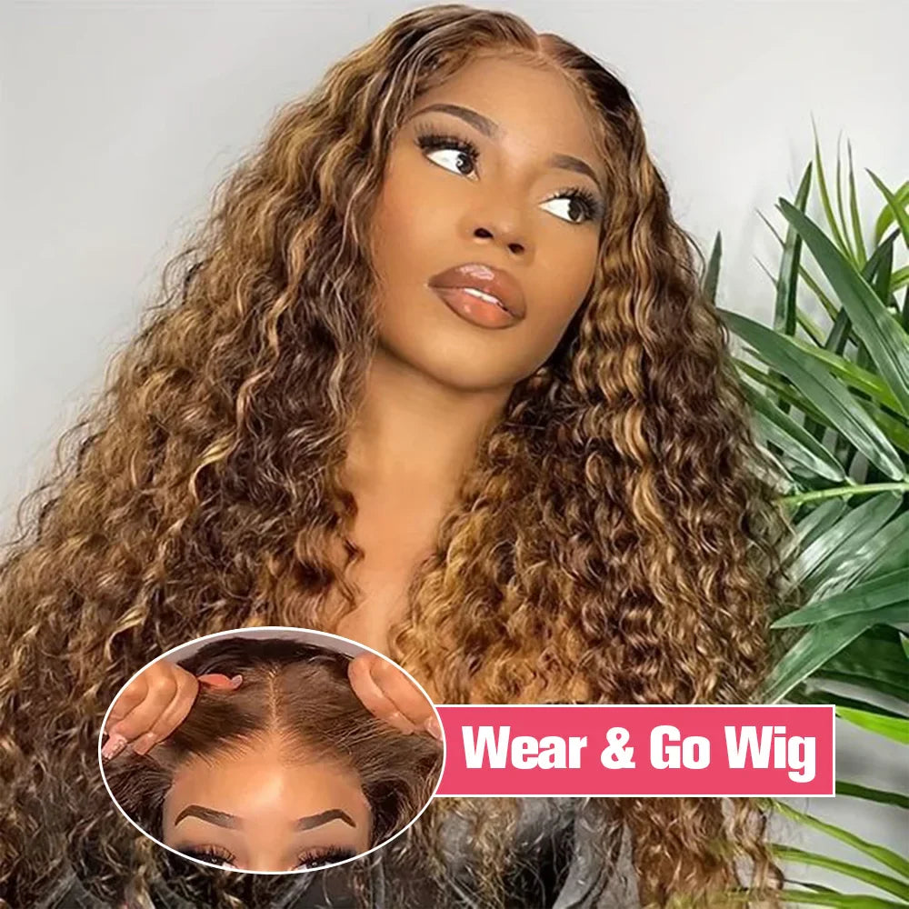 Curly Honey Blonde Glueless Wig Human Hair