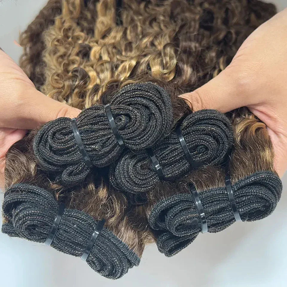 15A Burmese Curly Human Hair Bundles P4/27 Human Virgin Hair