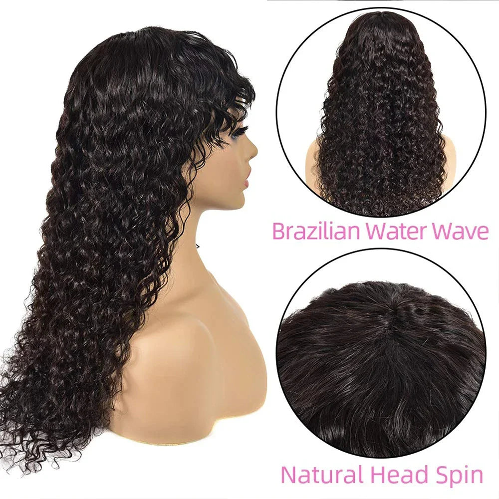 Long Water Wave Wigs For Black Women Malaysian Curly Human Hair Wigs
