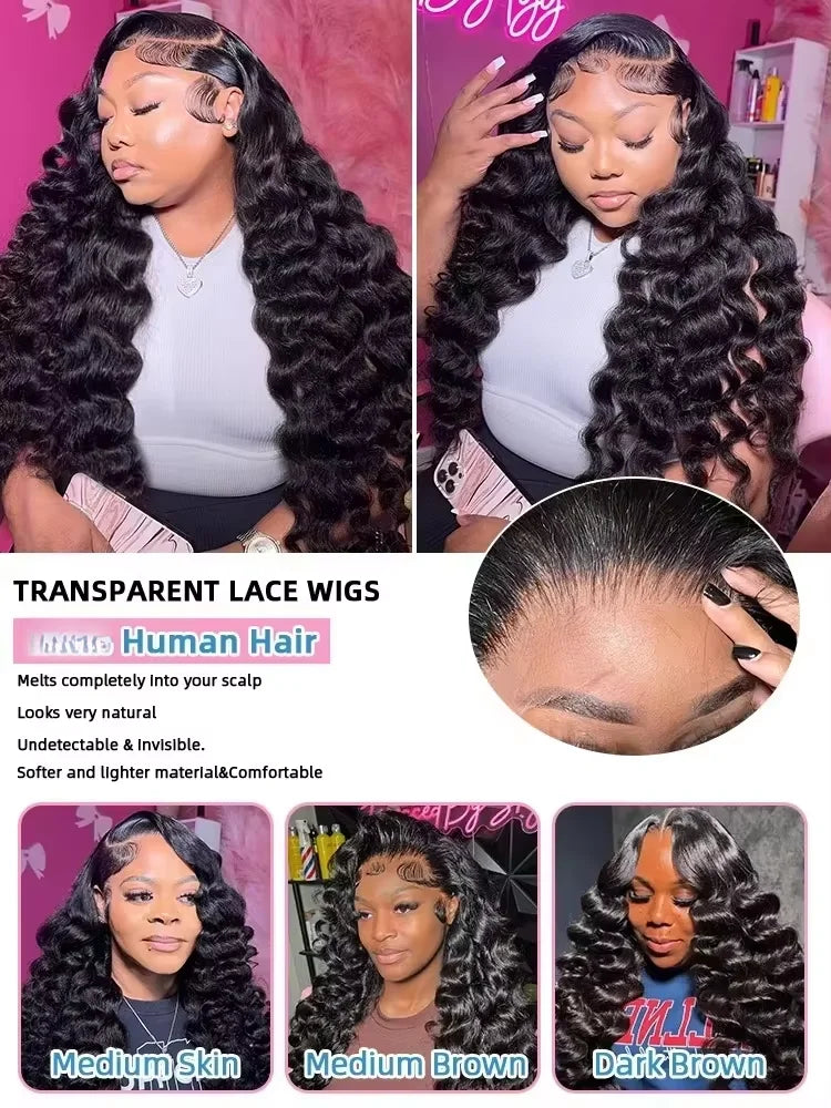 40 Inch 13x6 Curly Water Loose Wave Lace Front Human Hair Wigs