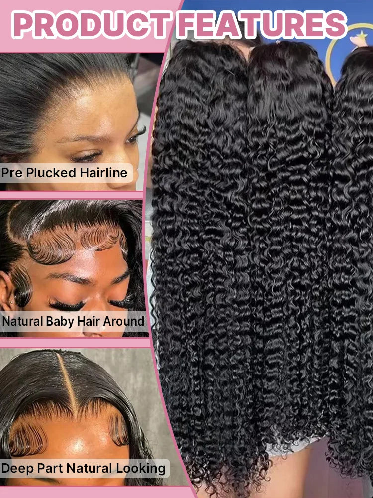 300 High Density HD 13x6 Deep Wave Lace Frontal Wigs 40 50 Inch Jerry Curly Human Hair Wigs