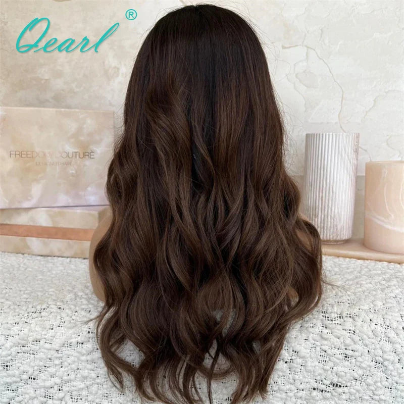 Human Hair Wigs Full Lace Ash Brown Highlights 360 Full Lace Wig