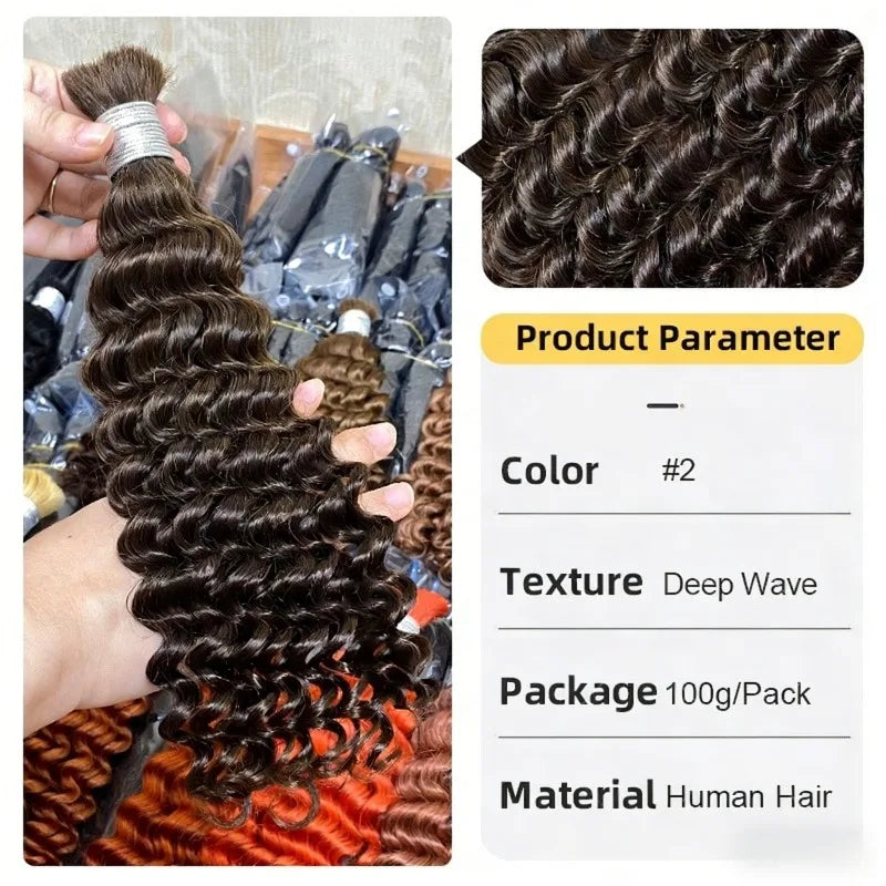 High Quality #1#2#3#4  Wave 16-26 Inch Boho Braids Hair Bulk 100g/pack Many Color