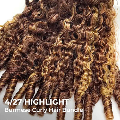 15A Burmese Curly Human Hair Bundles P4/27 Human Virgin Hair