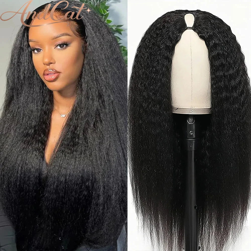16-36Inch Kinky Straight V Part Wig Glueless Wig Human Hair