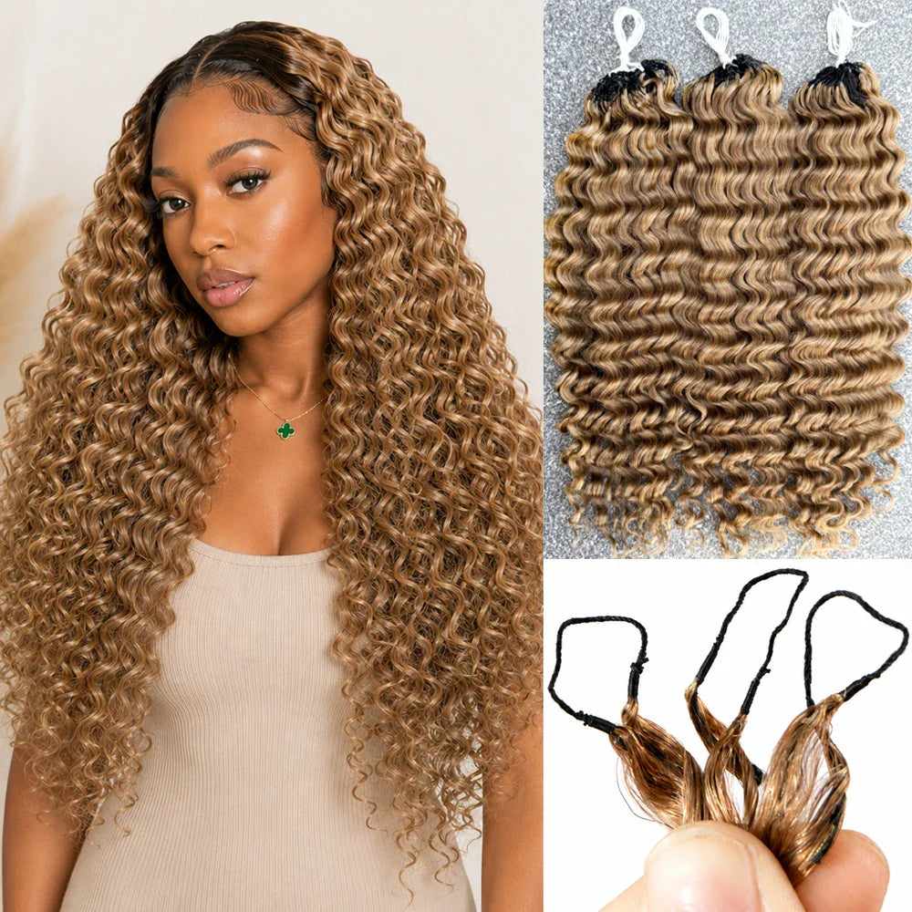 Miracle Knots Honey Blonde Deep Wave Feather Crochet Human Hair