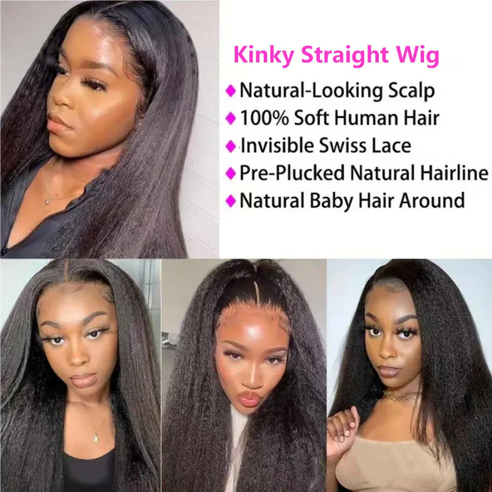 30 32 Inch 13x6 Hd Lace Frontal Wig Human Hair Kinky Straight Wig