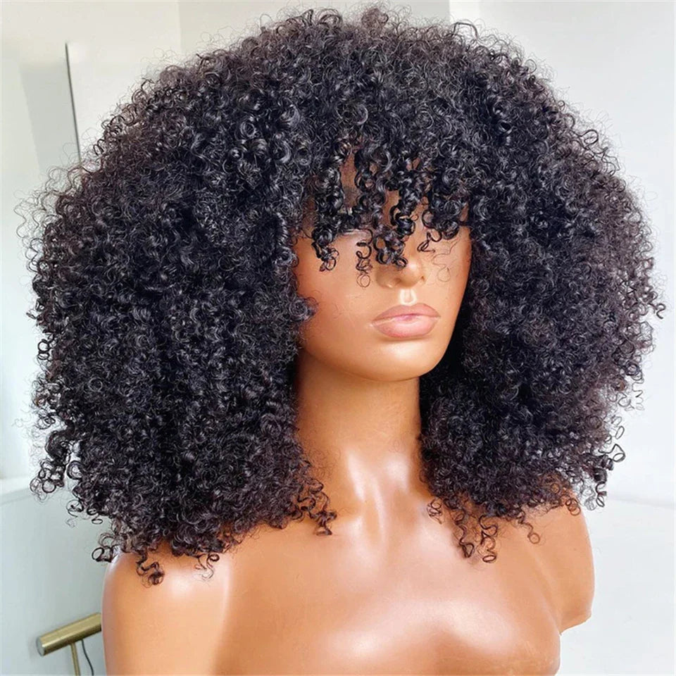 Highlight Brown Afro Kinky Curly Short Bob Human Hair Wigs For Women
