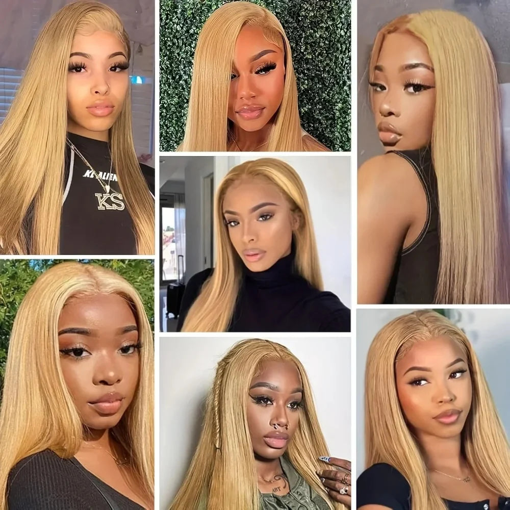 36 Inch Honey Blonde Human Hair Wig Straight 13x6 HD Lace Front Wig 180% Density 13x4 Lace Wigs Brazilian Human Hair 27# Color