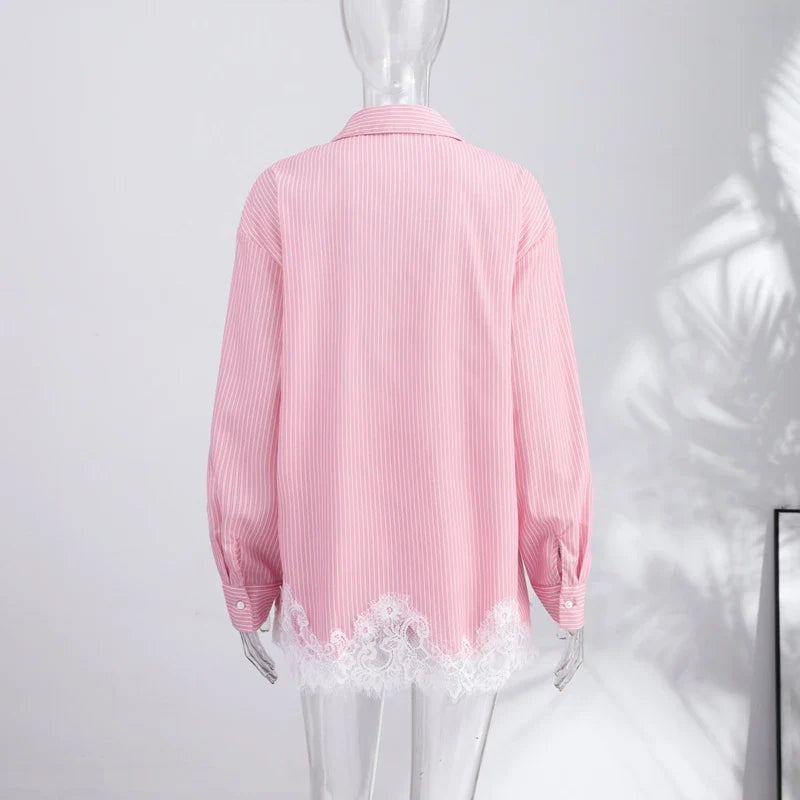 Casual Women's Matching Sets Long Sleeve Shirts Shorts Suit Lace