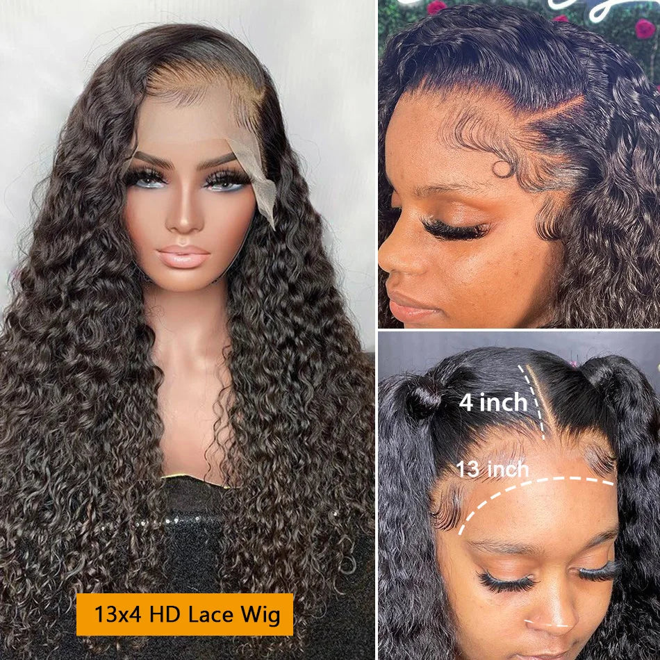 Deep Wave HD Transparent Lace Front Wig Human Hair Wet and Wavy Water Curly Frontal Wigs