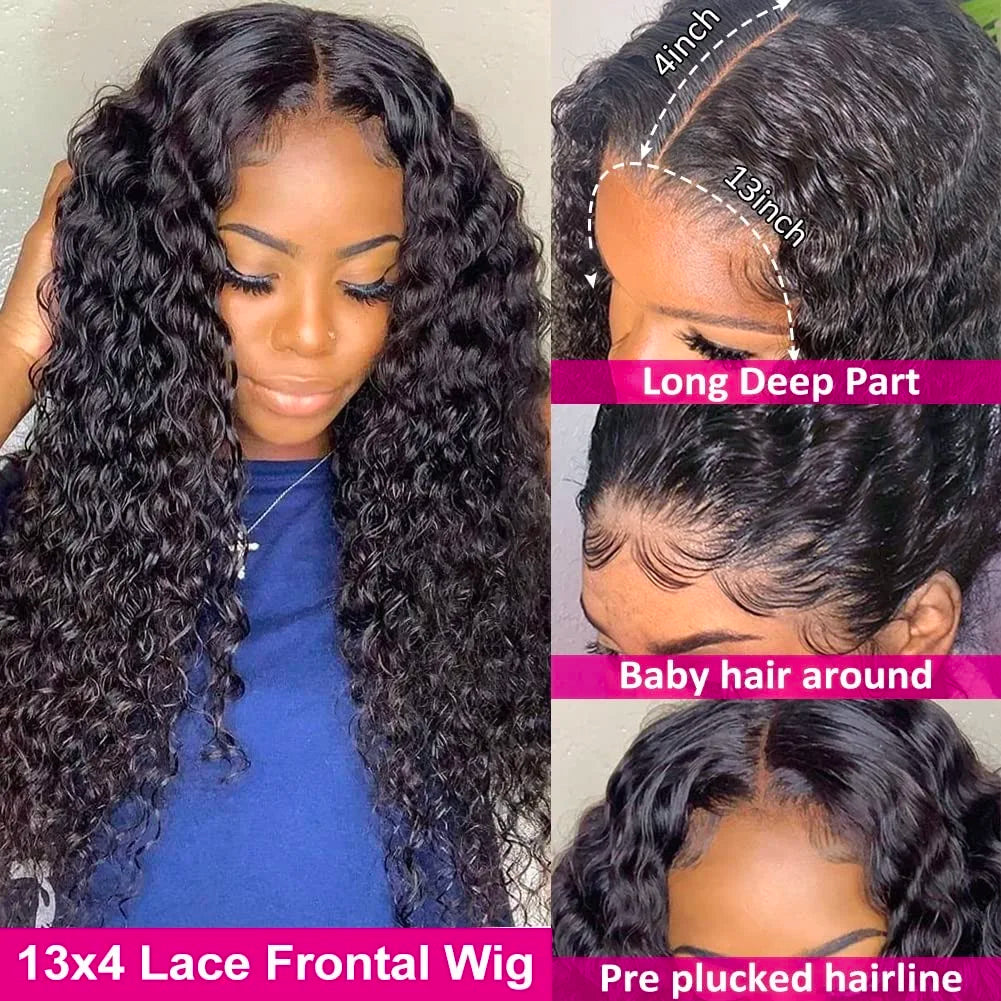 Deep Wave HD Transparent Lace Front Wig Human Hair Wet and Wavy Water Curly Frontal Wigs