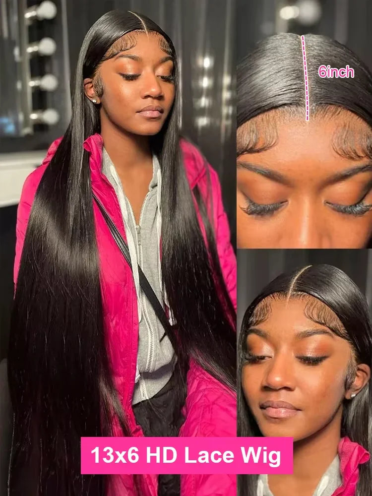 30 40 Inch 13x4 13x6 HD Transparent Bone Straight Lace Front Wigs