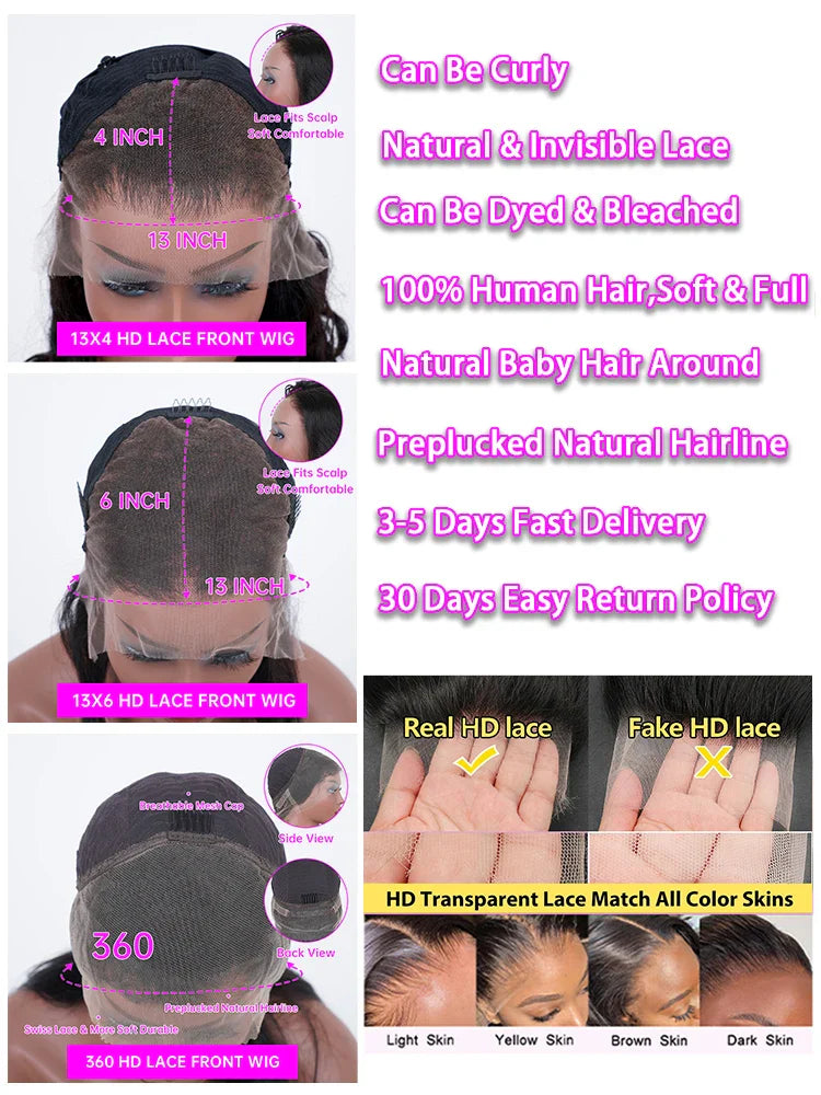 250 Density Water Wave 13x6 13x4 HD Lace Front Human Hair Wigs