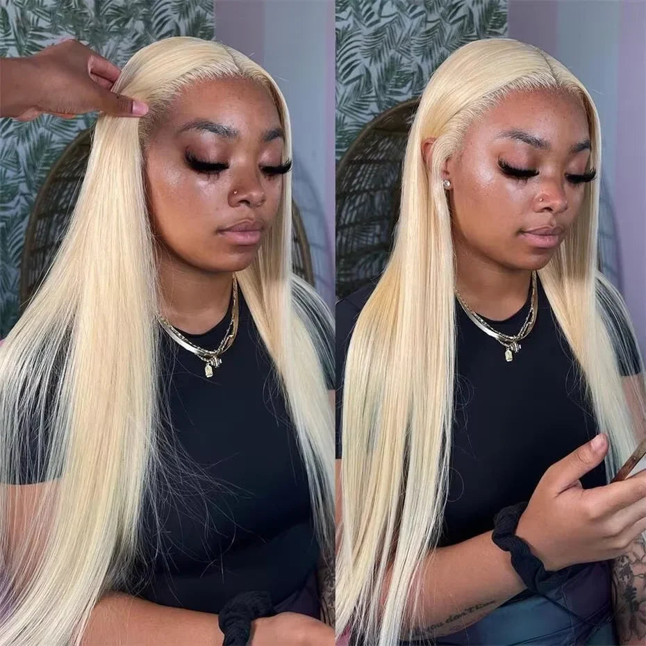 13x6 Silver Grey Straight Lace Front Human Hair Wigs Pre Plucked 613