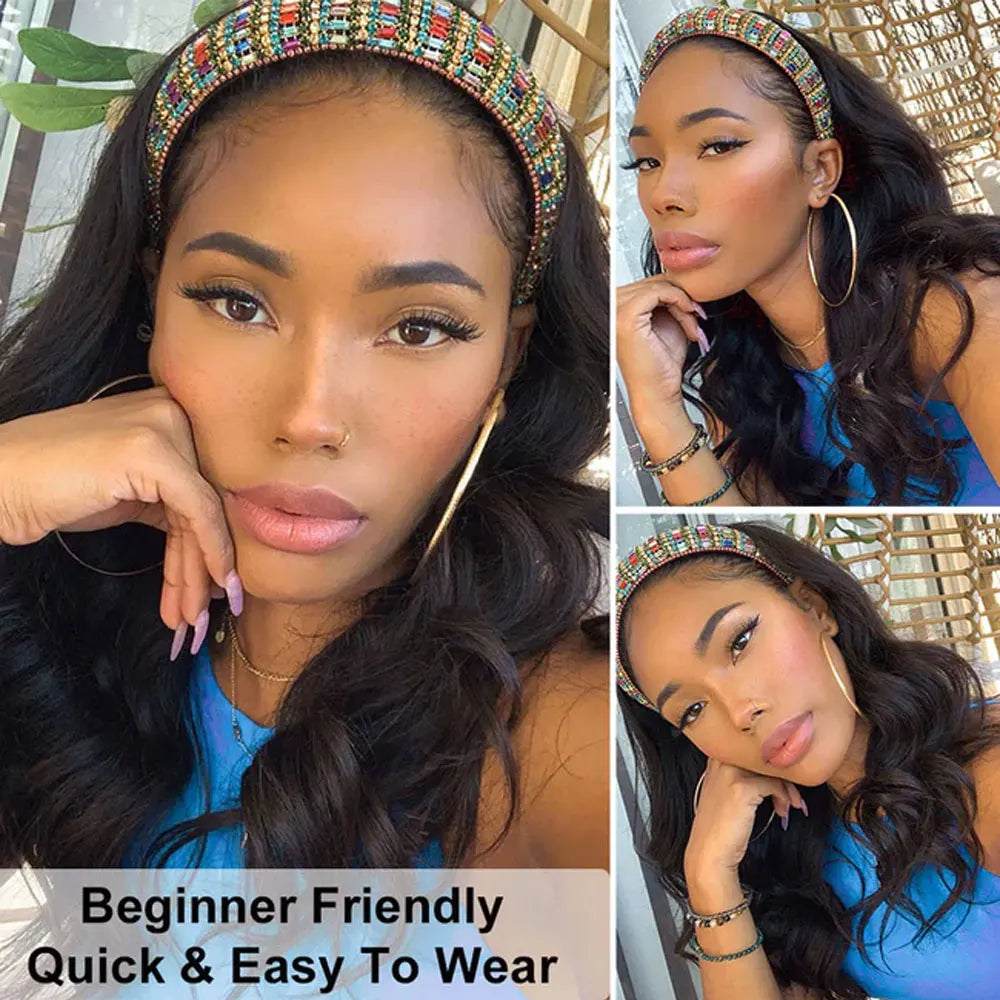 30 40 Inch Headband Wig Human Hair Body Wave Wig 200% Density Remy Human Hair Wigs