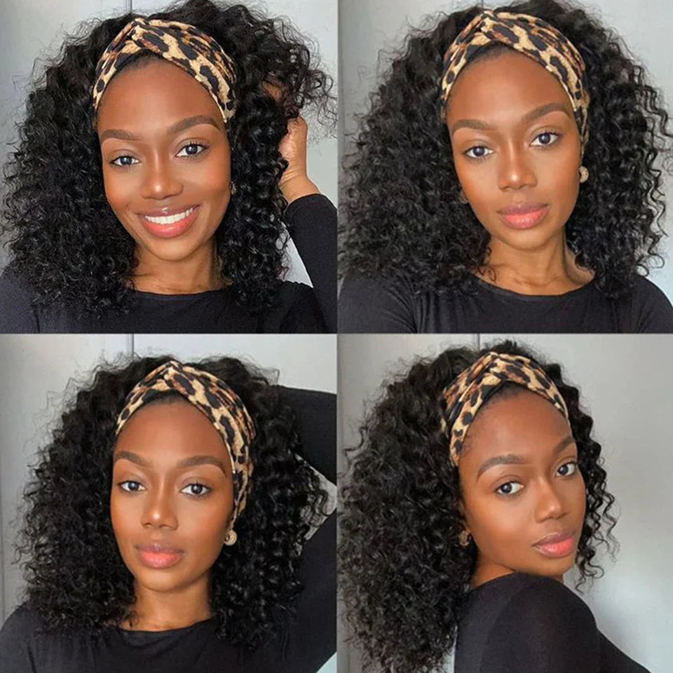 Malaysia Kinky Curly Human Hair Headband Wig For Black Women