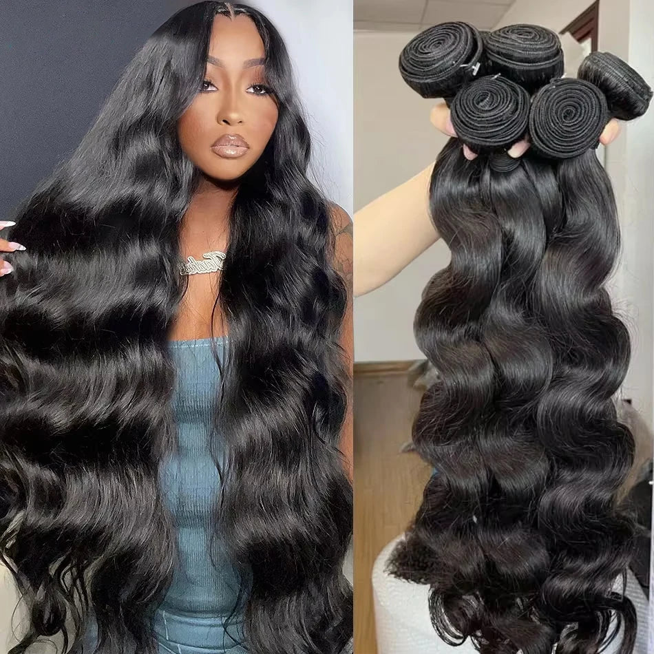 38 40 Inch Body Wave 3 4 Bundles Brazilian Remy Unprocessed Human Hair Wavy Doule Drawn Bundles