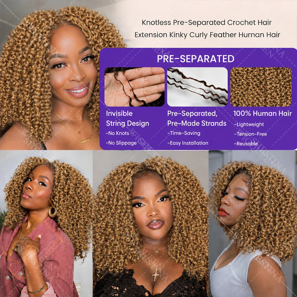 Curly Feather Miracle Knots Crochet Braid Human Hair #27 Blonde Knotless Small