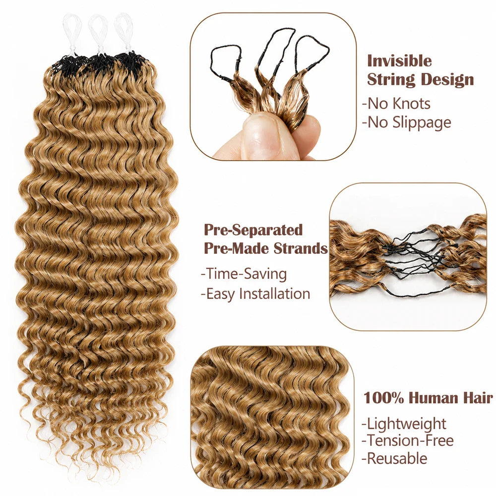 Miracle Knots Honey Blonde Deep Wave Feather Crochet Human Hair