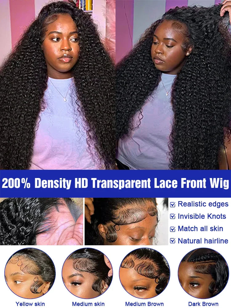 Deep Wave Frontal Wigs Pre Plucked Baby Hair Bleached Knots 300