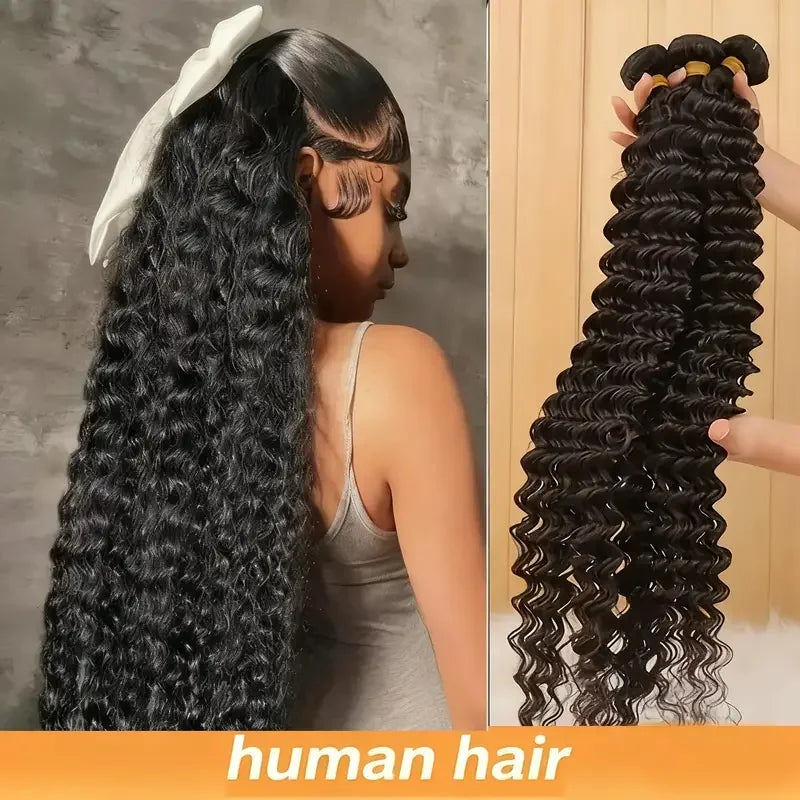 Deep Wave Human Hair Bundles 1/3/4PCS Deep Curly Bundles 28 30 42 Inch 100% Human Hair Wigs
