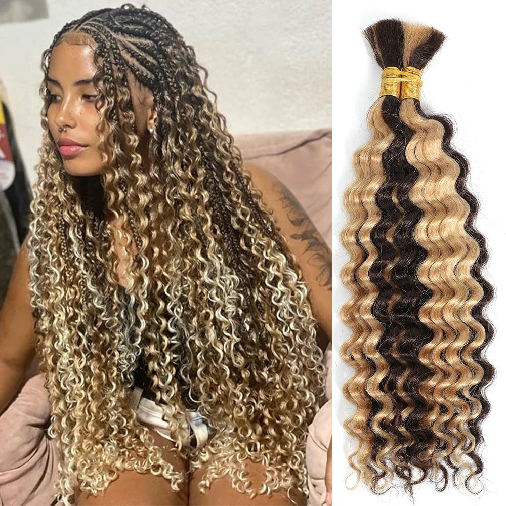 P4/27 Highligt Deep Wave Bulk Human Hair Braiding Blonde Curly Brazilian Human Hair