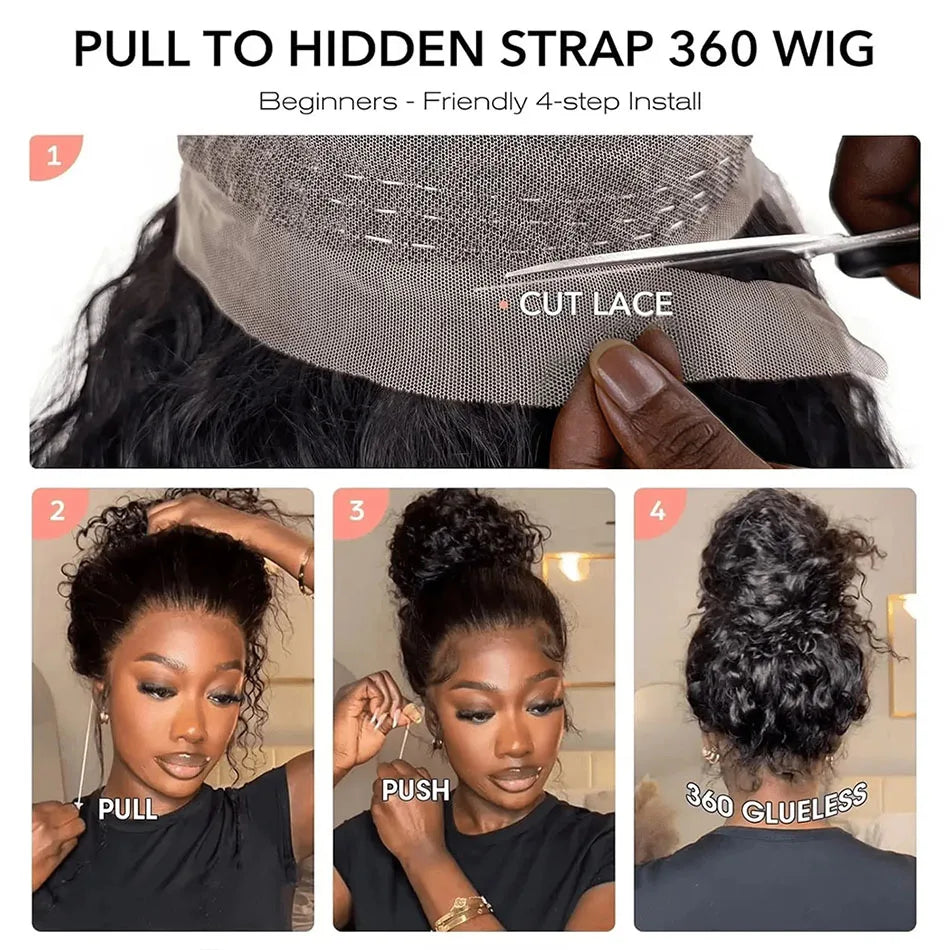 360 Hd Full Lace Wig Invisible Drawstring Curly Deep Wave Frontal Wig