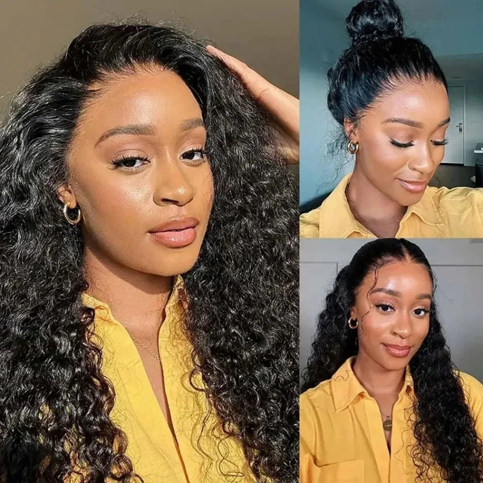 360 Hd Full Lace Wig Invisible Drawstring Curly Deep Wave Frontal Wig